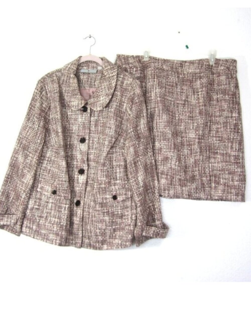 Avenue Studio Tweed Women's Size 18 Suit Set Blazer Skirt Dusty Pink Cream Taupe